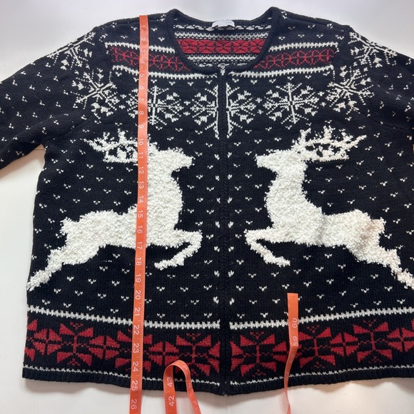 J. Jill Women's Holiday Sweater XL Wool Blend‎ Full Zip Reindeer Snowflakes - Picture 7 of 8